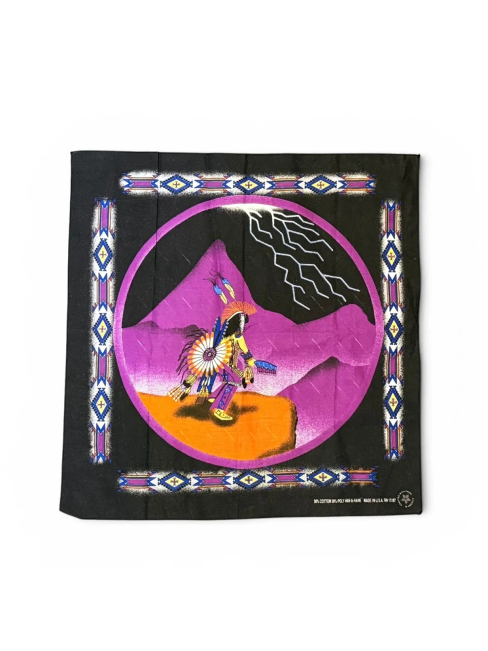 Vtg 1980s Hay-A-Hank Southwestern Native American Dancer Bandana 21x21 RN15187